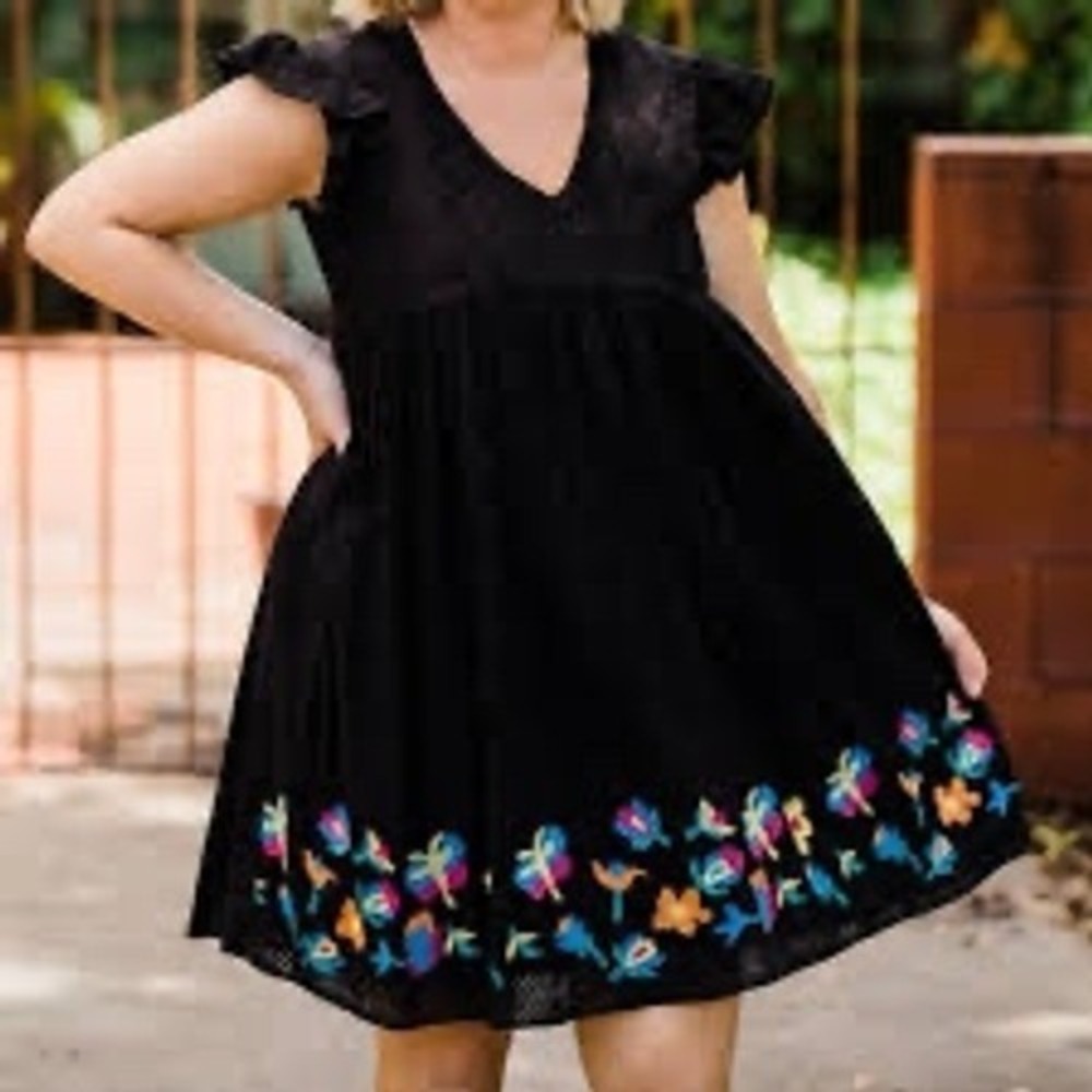 Layerz clothing Marci‎ eyelet baby doll dress embroidered black women's size 2XL